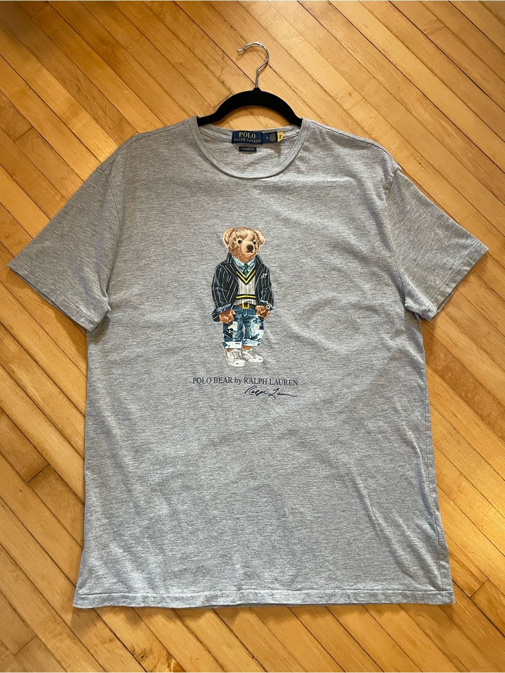 POLO RALPH LAUREN Custom Slim Fit Polo Bear Jersey T Shirt Tee Gray Cotton